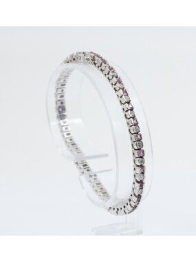 14K Solid White Gold Designer Diamond & Spinel Tennis Link Bracelet - 7.25" L